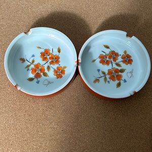 Pair of Vintage 1976 Ashtray SALTERA WINTER DOGWOOD Himark Japan Orange Floral